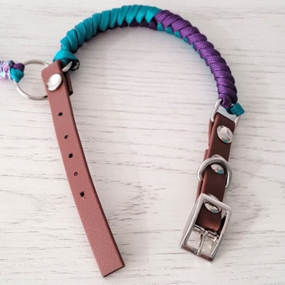 1/2" Paracord Dog Collar with Biothane Adjustable Adapter - Teal and Purple - Picture 6 of 6